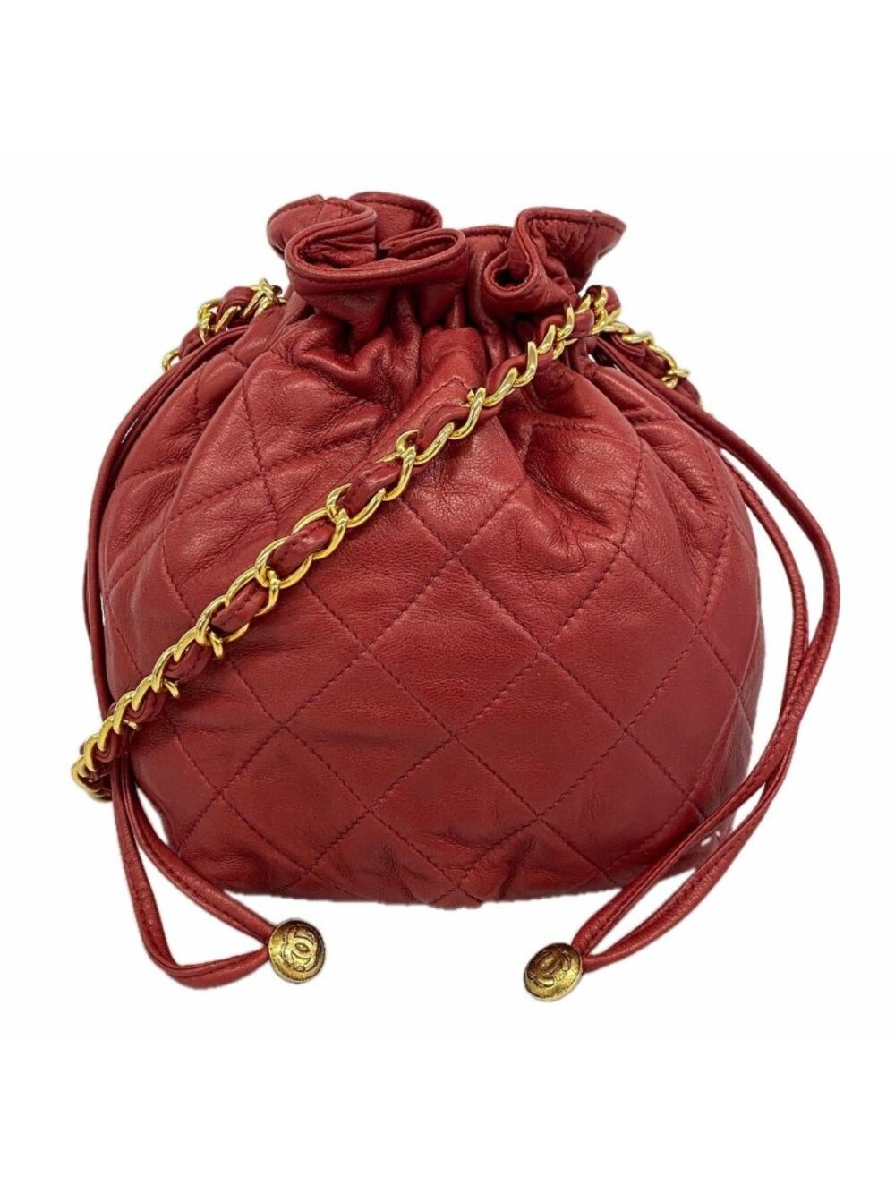 Chanel Shoulder Bag Quilted Lambskin Red Gold